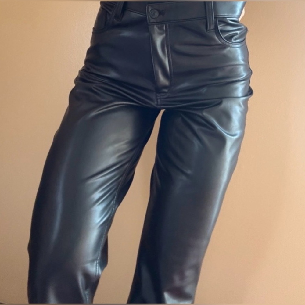 Abercrombie & Fitch Vegan Straight Leg Leather Pants - Black